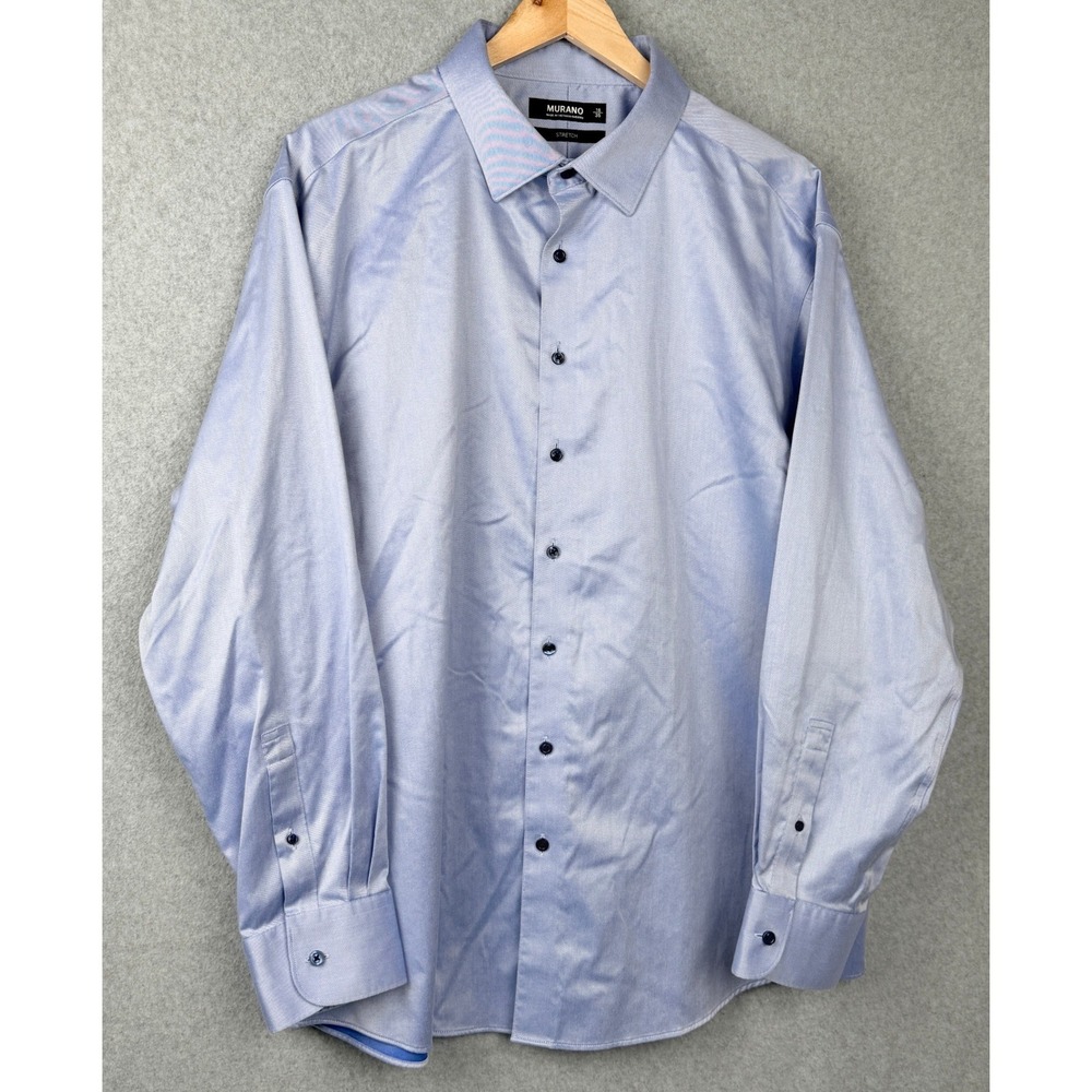 Murano Dress Shirt Mens 18 35 Blue Stretch Twill Long Sleeve Button-down